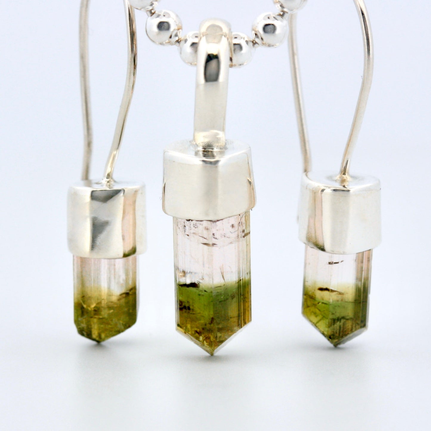 silver ball chain and tourmaline pendant