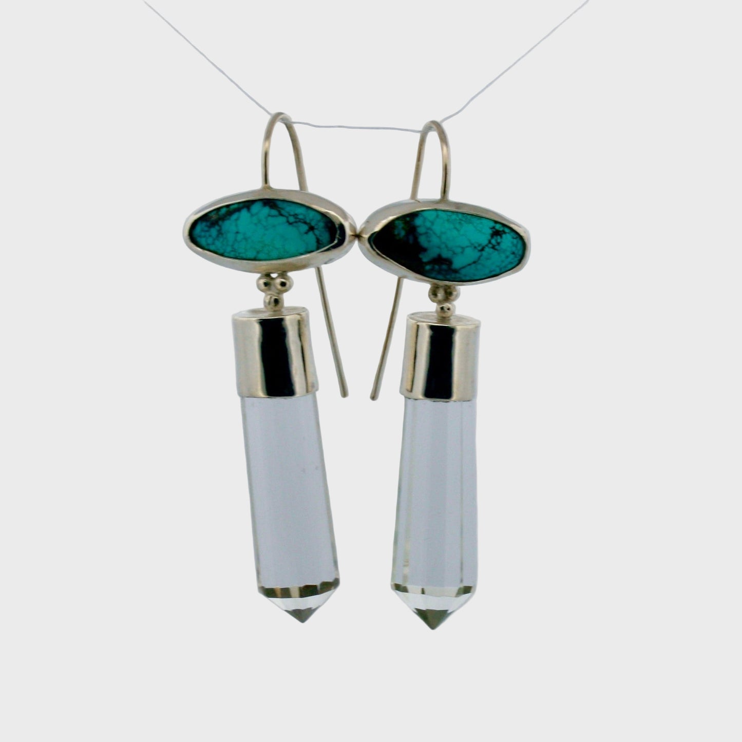 Sterling Silver, Clear Quartz & Turquoise Earrings