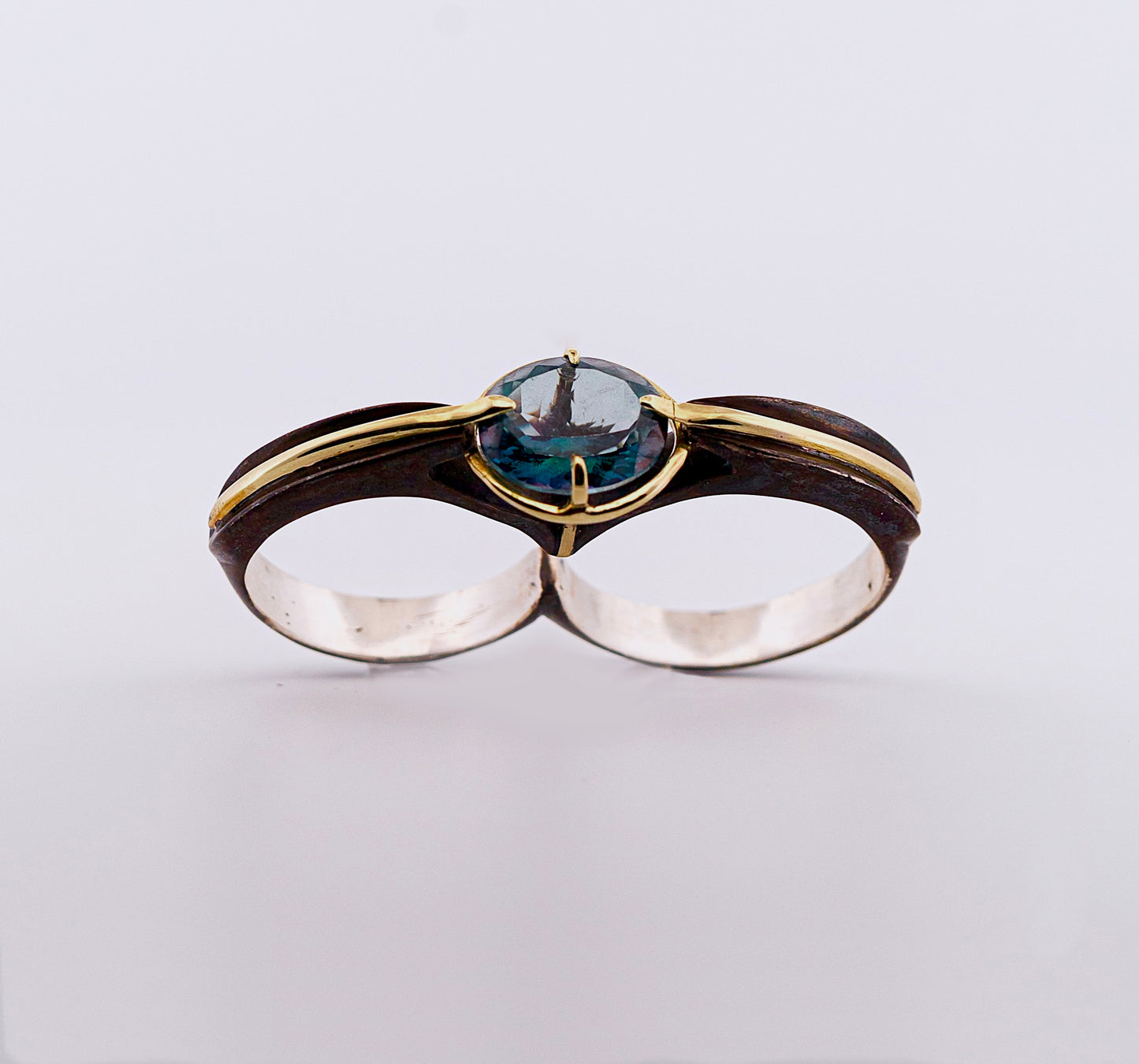 london blue topaz two finger ring
