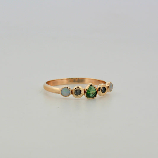 14k Sapphire, Diamond, and Opal Ring