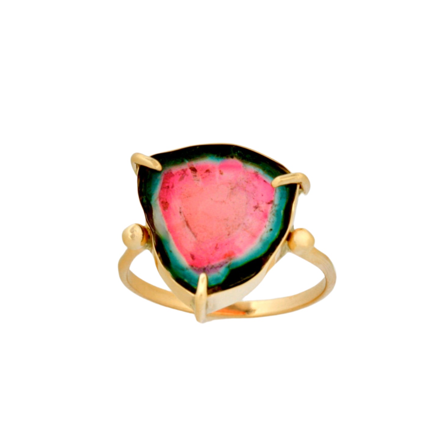 raw tourmaline slice gold ring
