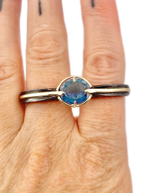 london blue topaz two finger ring