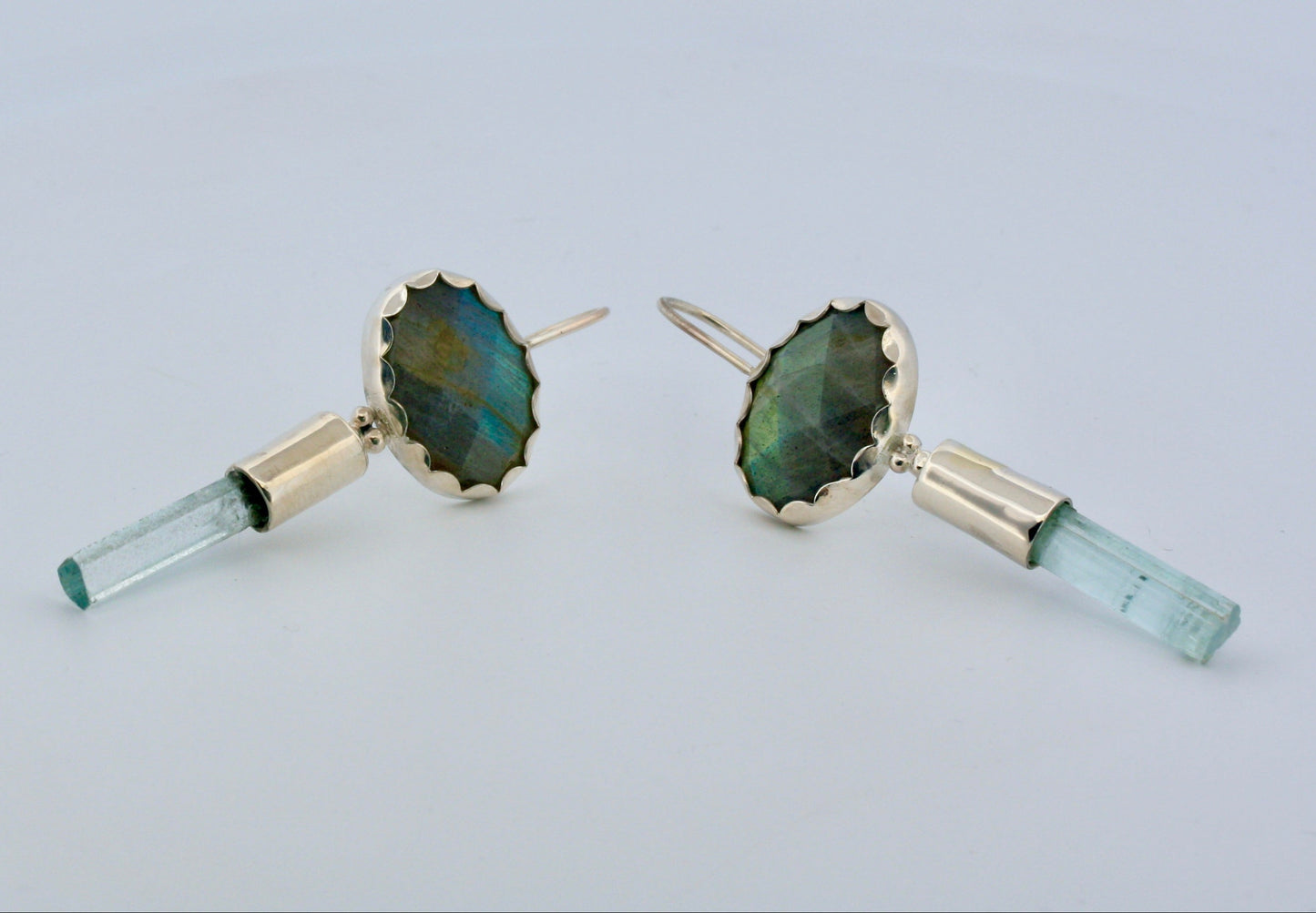 sterling silver aquamarine and labradorite hanging earrings