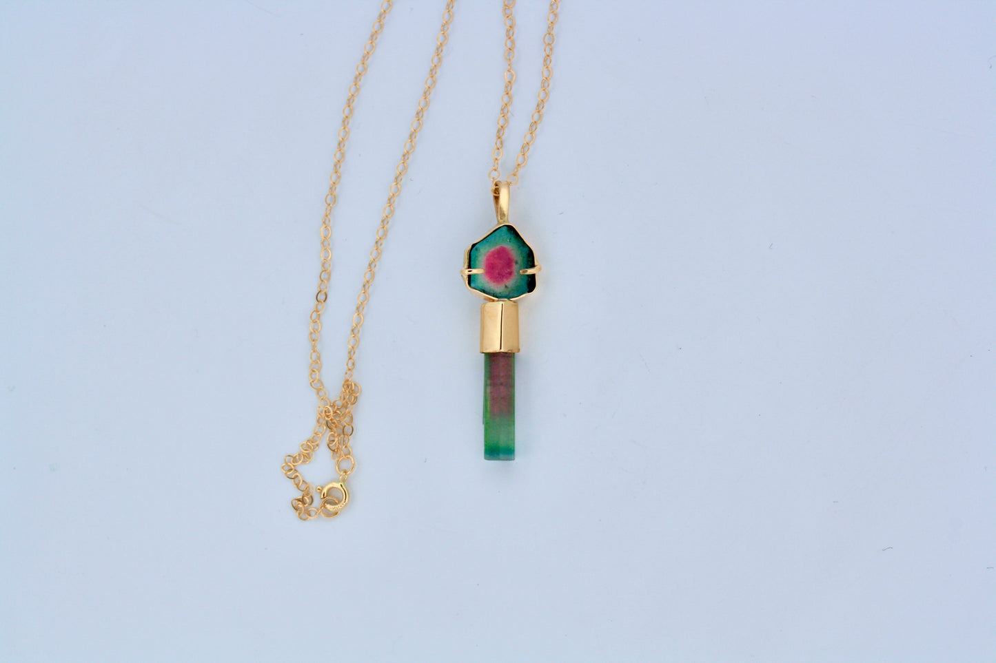 Teal & Pink Tourmaline 14k Gold Pendant