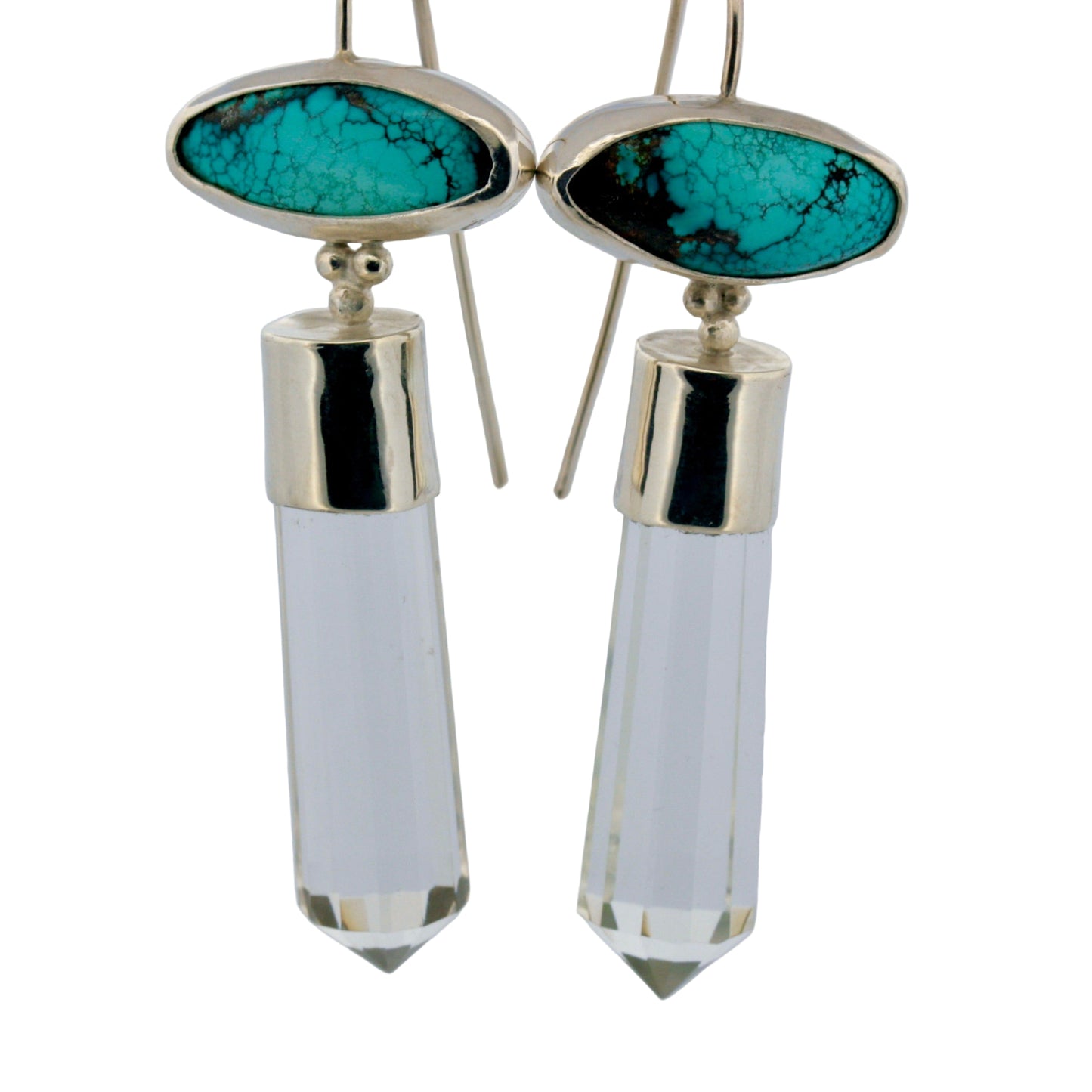 Sterling Silver, Clear Quartz & Turquoise Earrings
