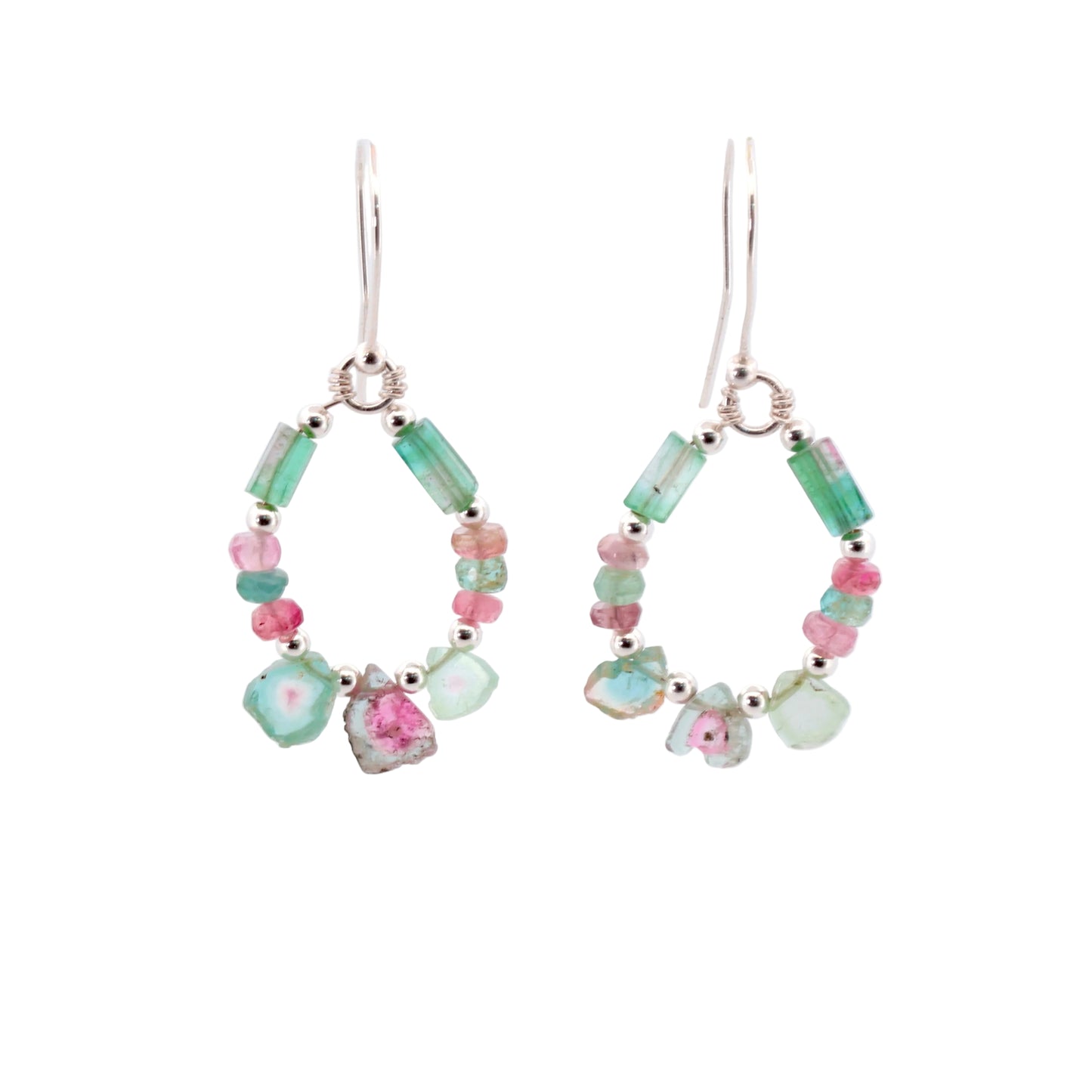 Raw tourmaline bead and silver earrings Small