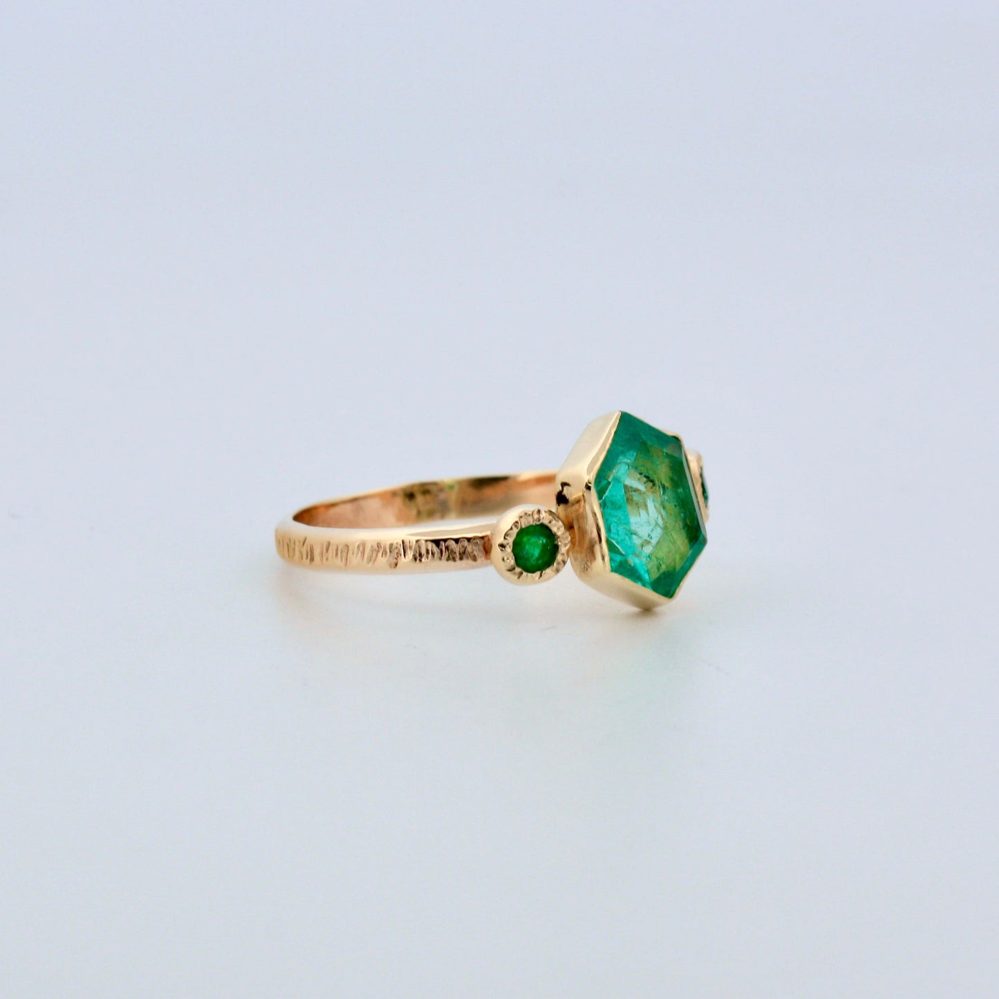 14k Gold and Emerald Hex Ring
