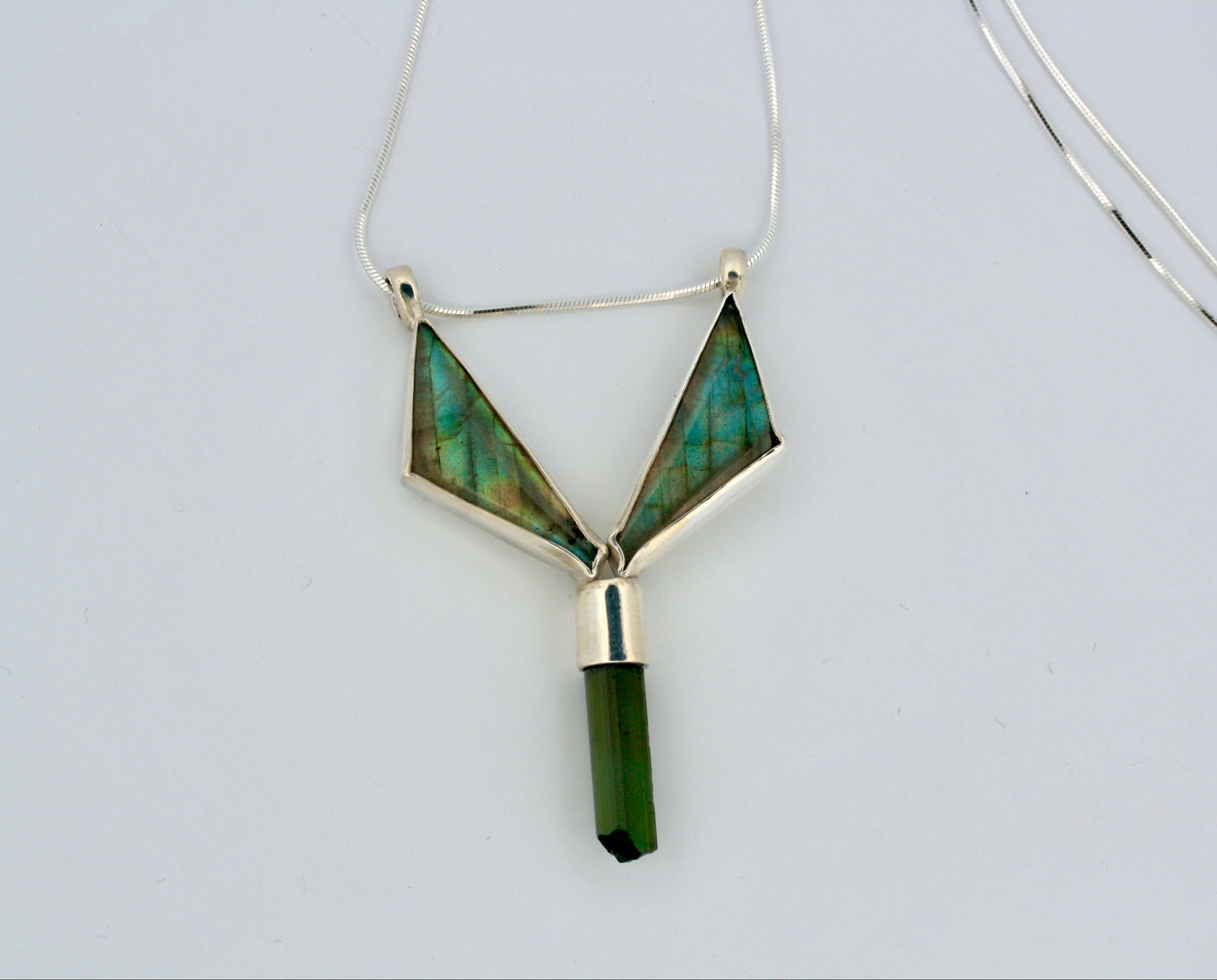 sterling silver labradorite green tourmaline pendant