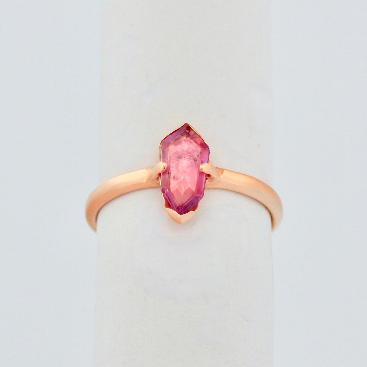 14k rose gold pink sapphire shield ring