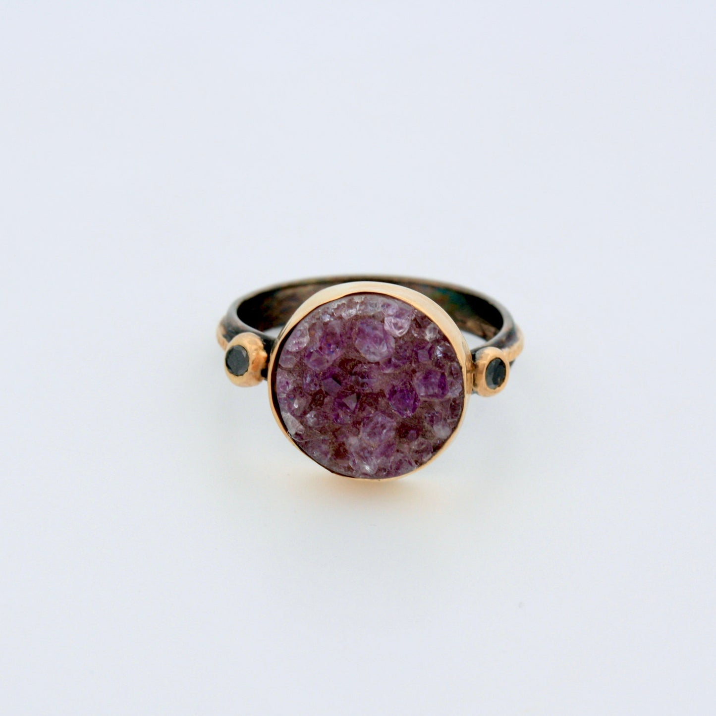 14k Gold and Sterling Silver, Amethyst, and Black Diamond Ring