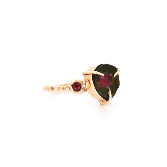 14k Gold with Green & Pink Tourmaline Ring