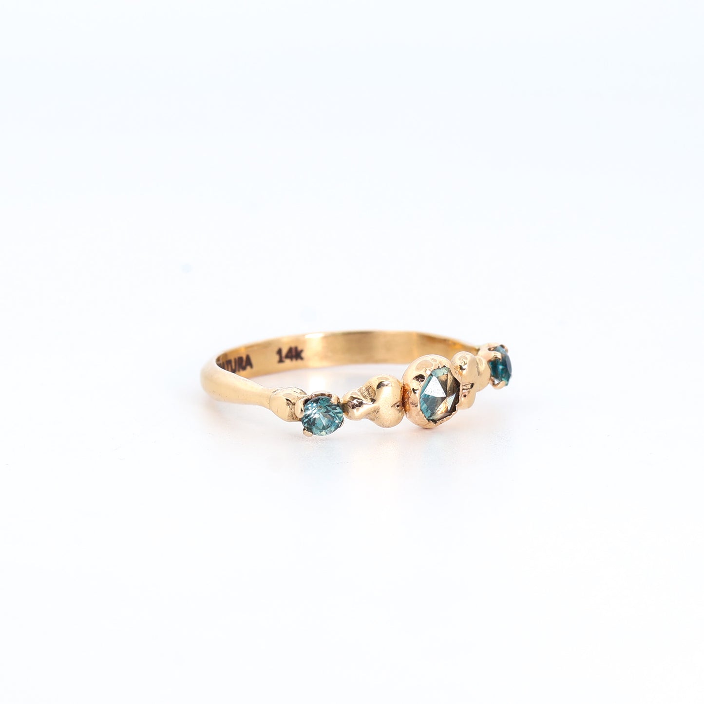 14k Yellow Gold & triple Sapphire Ring