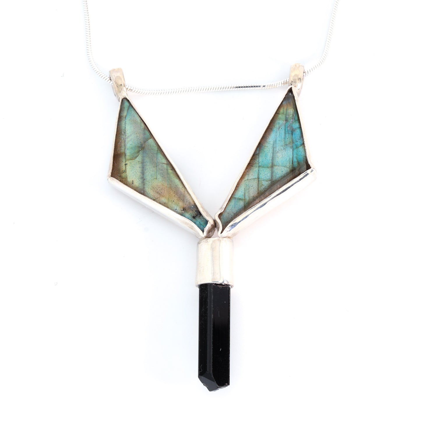 Sterling Silver Labradorite Green Tourmaline Pendant