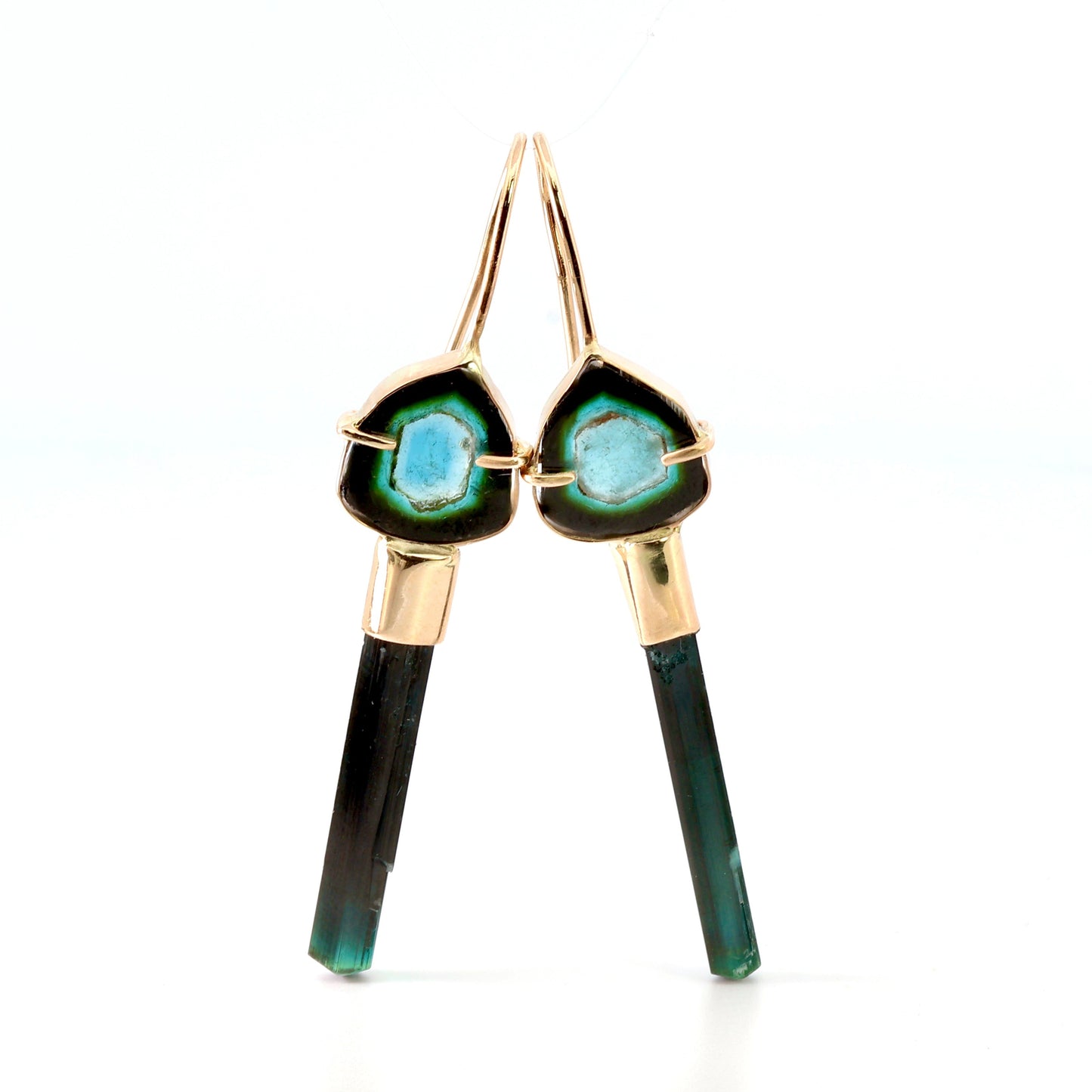 Raw Indicolite and 14k Gold Earrings