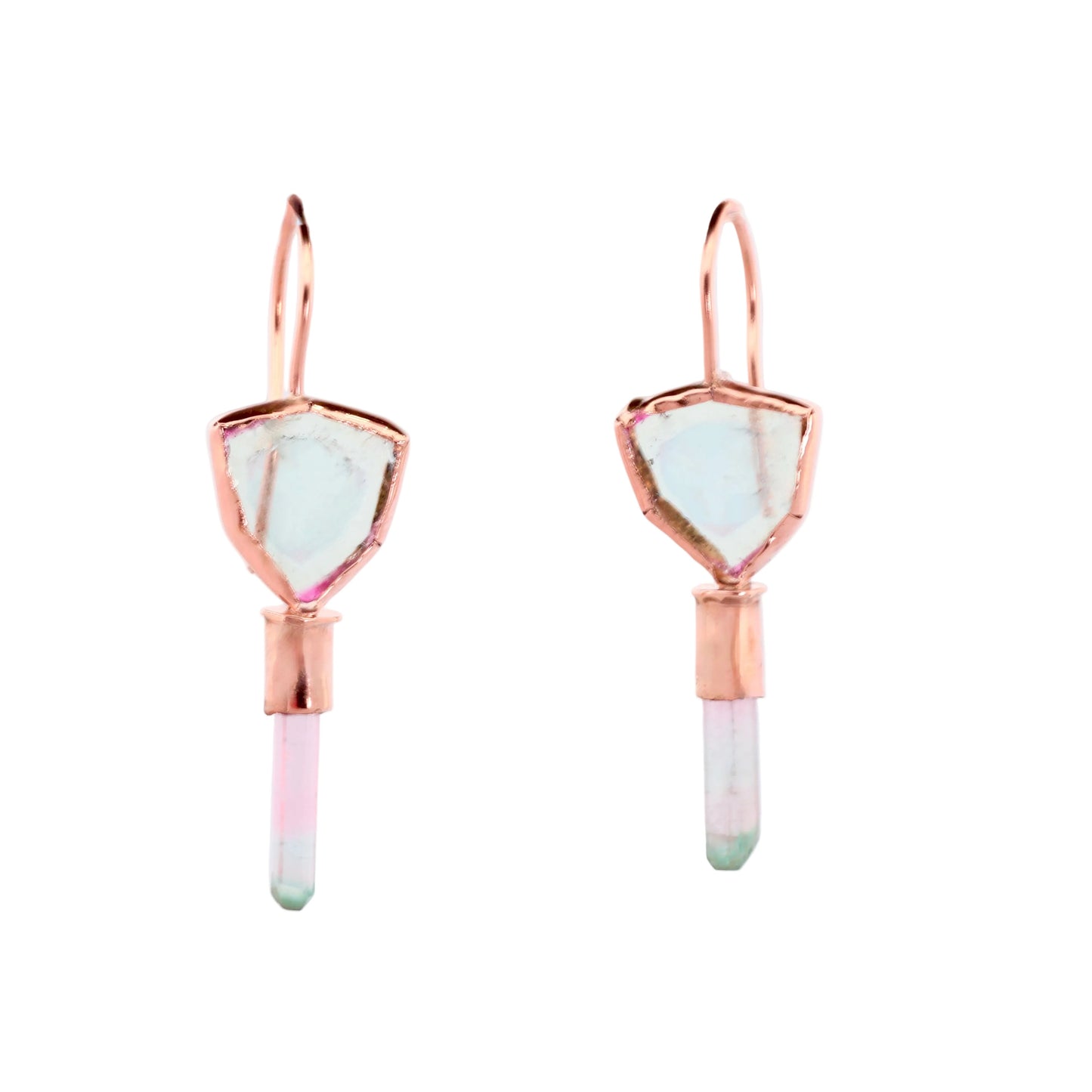 Rose Gold with Light-Blue & Pink Tourmaline Earrings