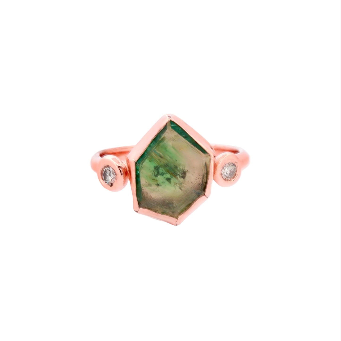 Hexagon Emerald & Diamond Rose Gold Ring