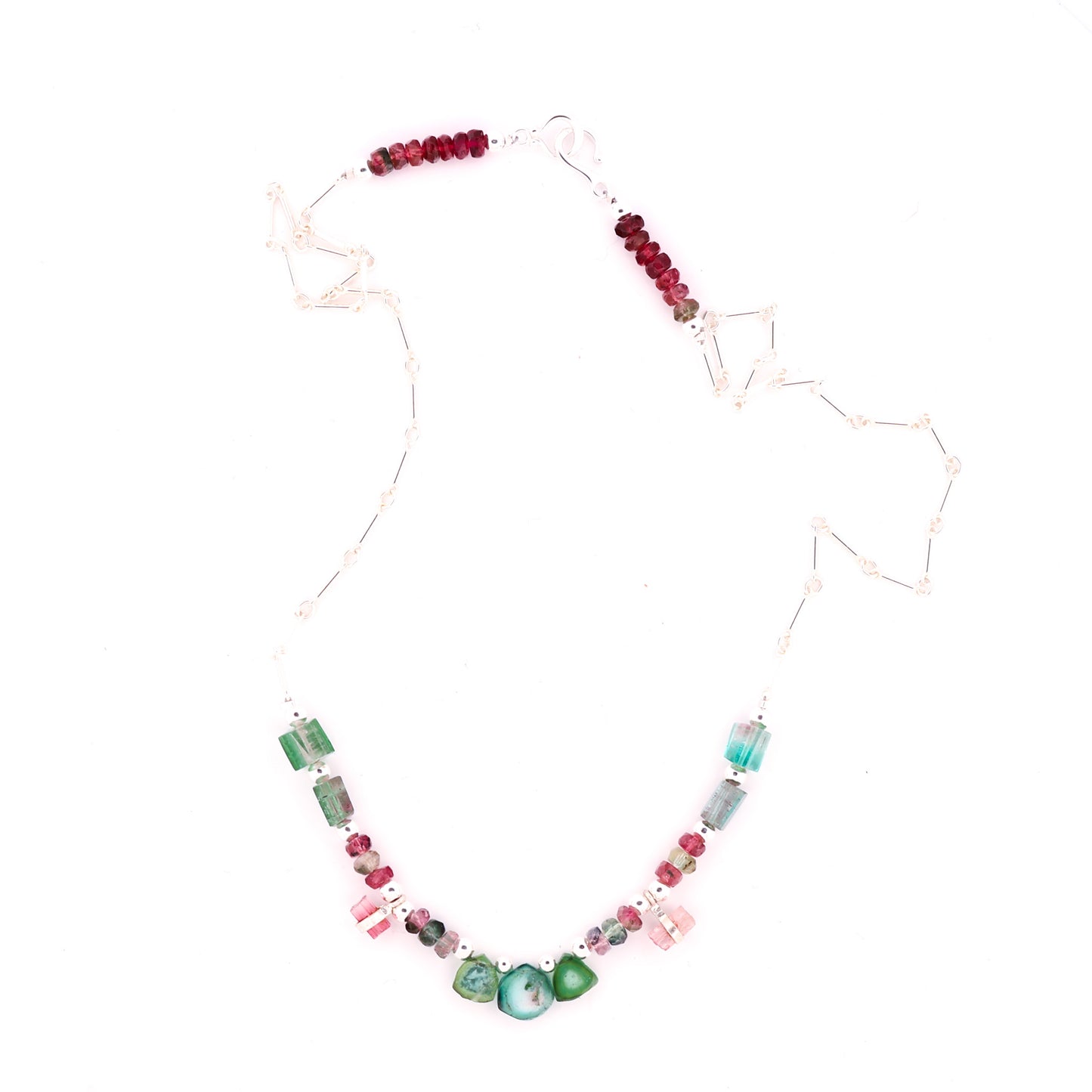 Raw Tourmaline and Silver Bolt chain Necklace