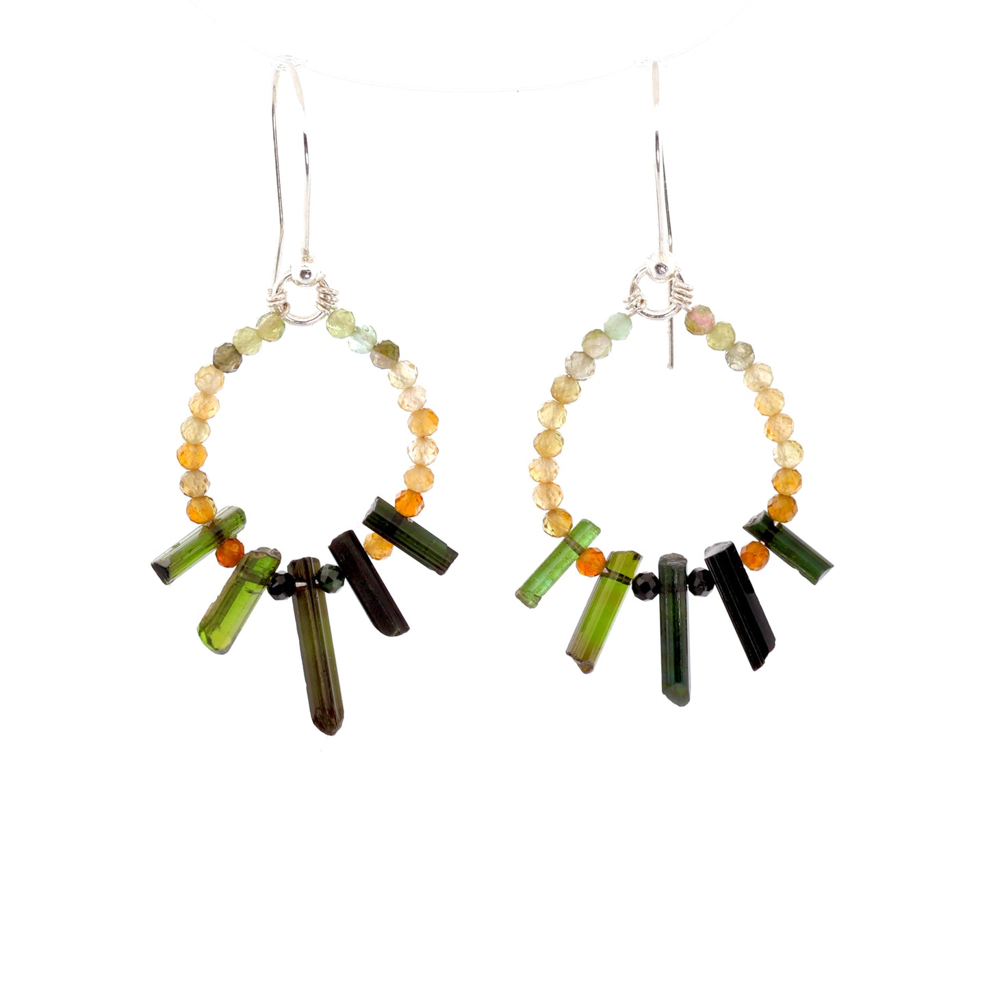 Raw Olive Tourmaline Crystal Earrings, large