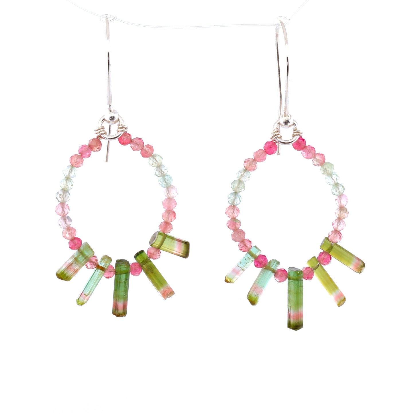 Raw Watermelon Tourmaline Hook Earrings, large