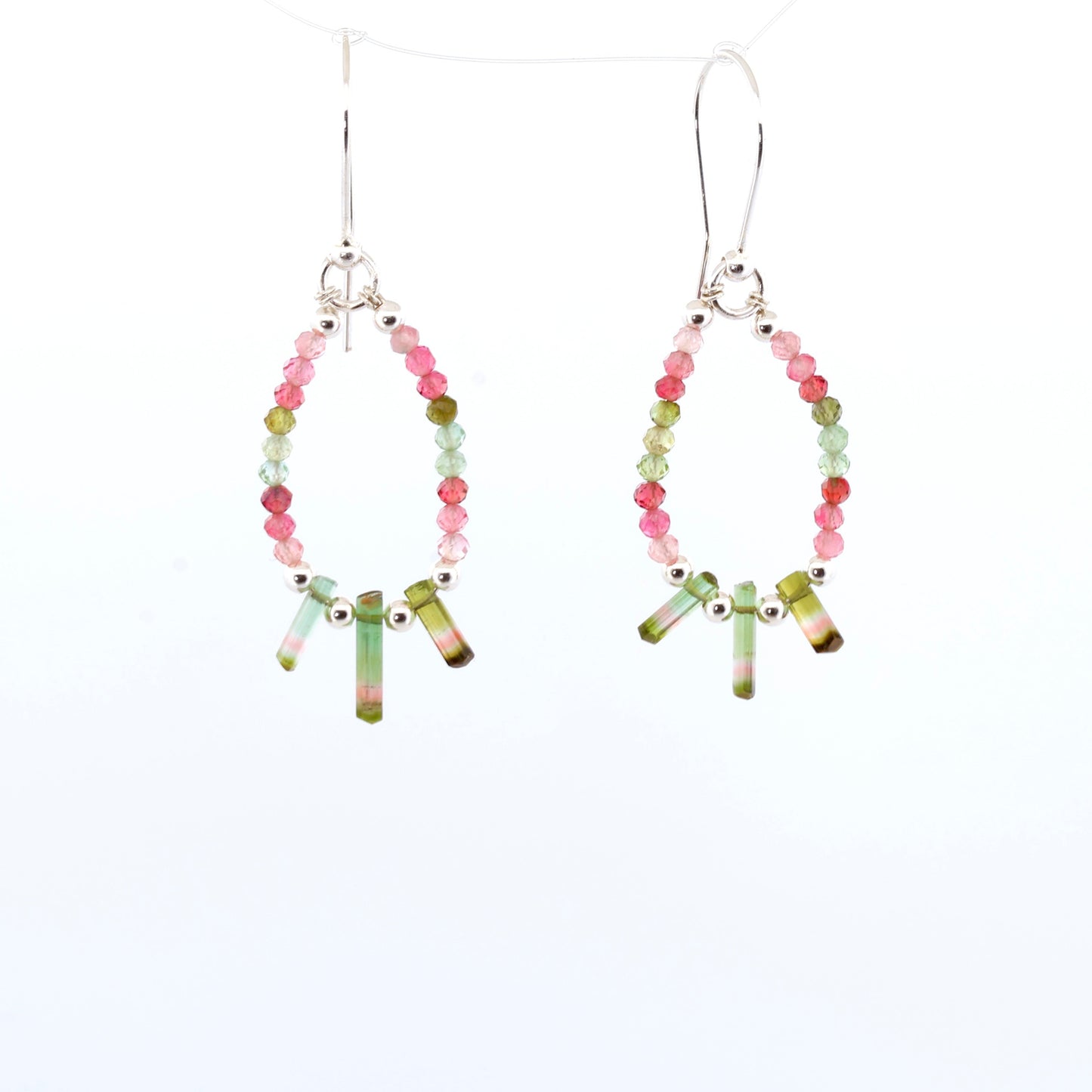 Raw Watermelon Tourmaline Crystal Earrings, medium