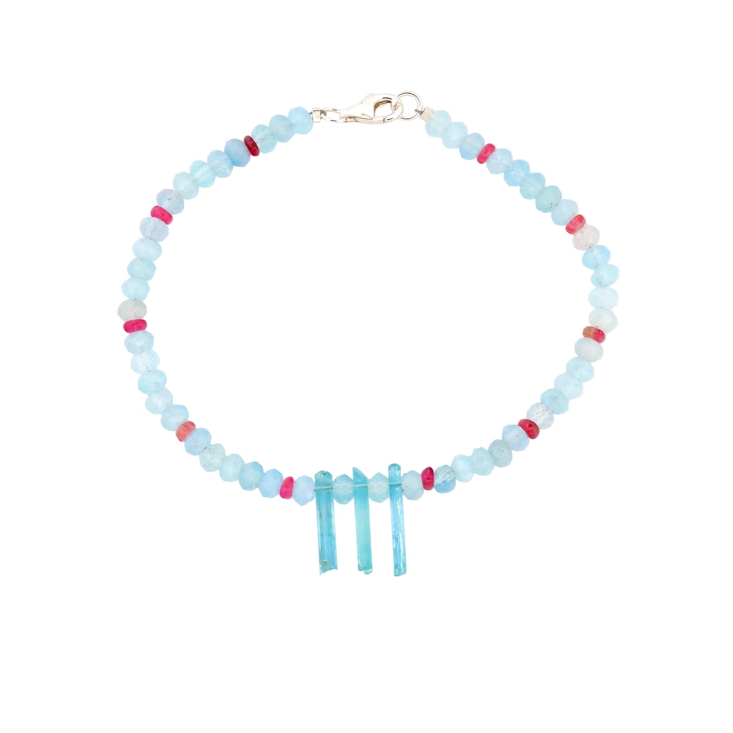 Raw Aquamarine Bracelet with Aquamarine & Pink Tourmaline Beads