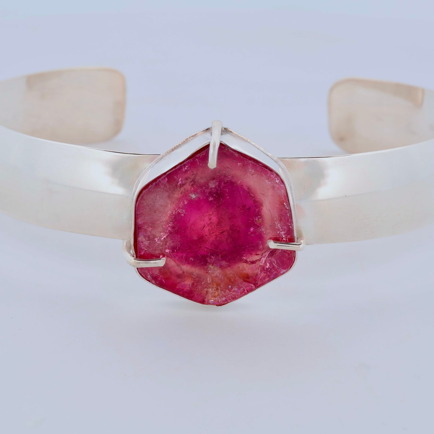 Pink Raw Tourmaline Slice in Silver bracelet
