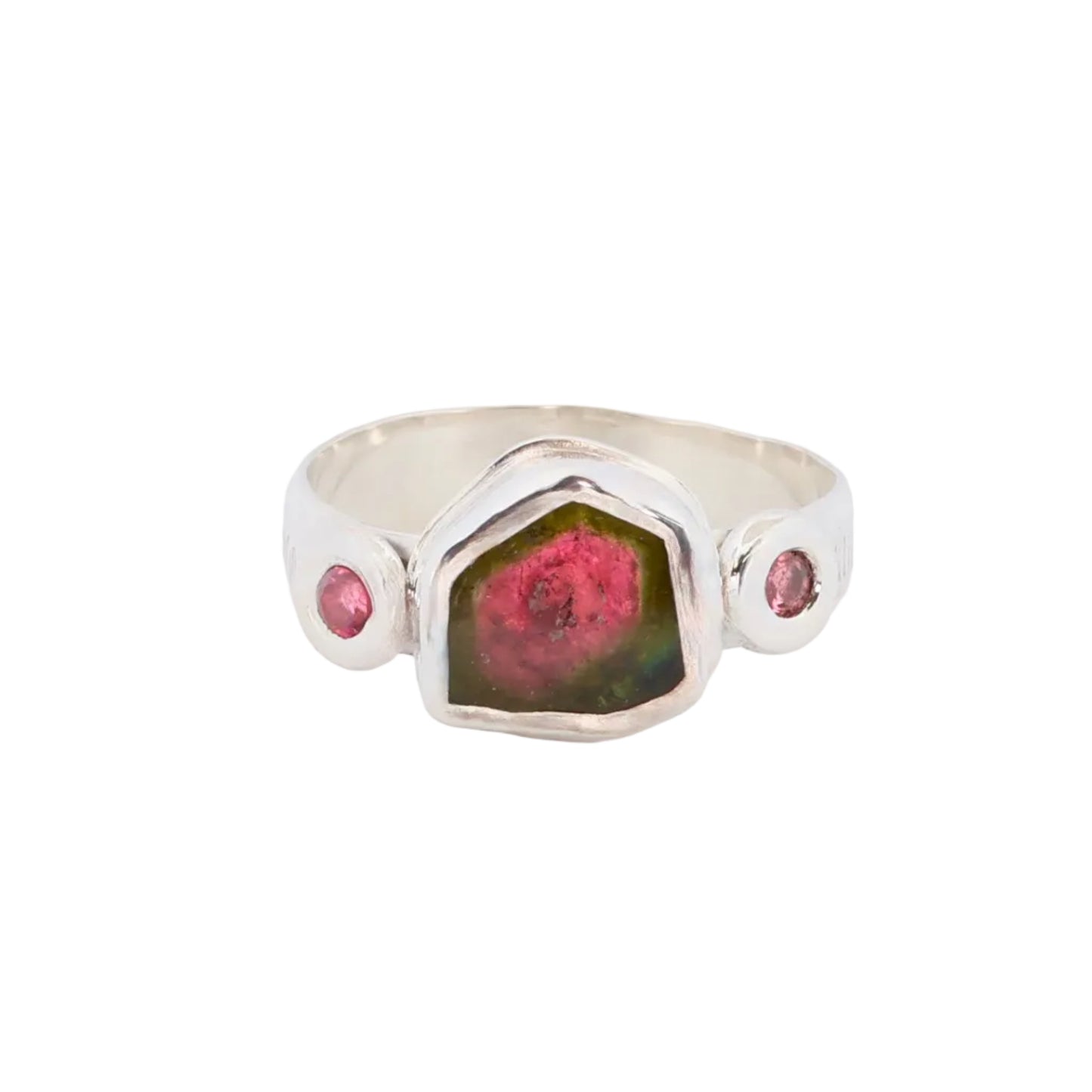 Raw Watermelon Tourmaline in Silver Ring