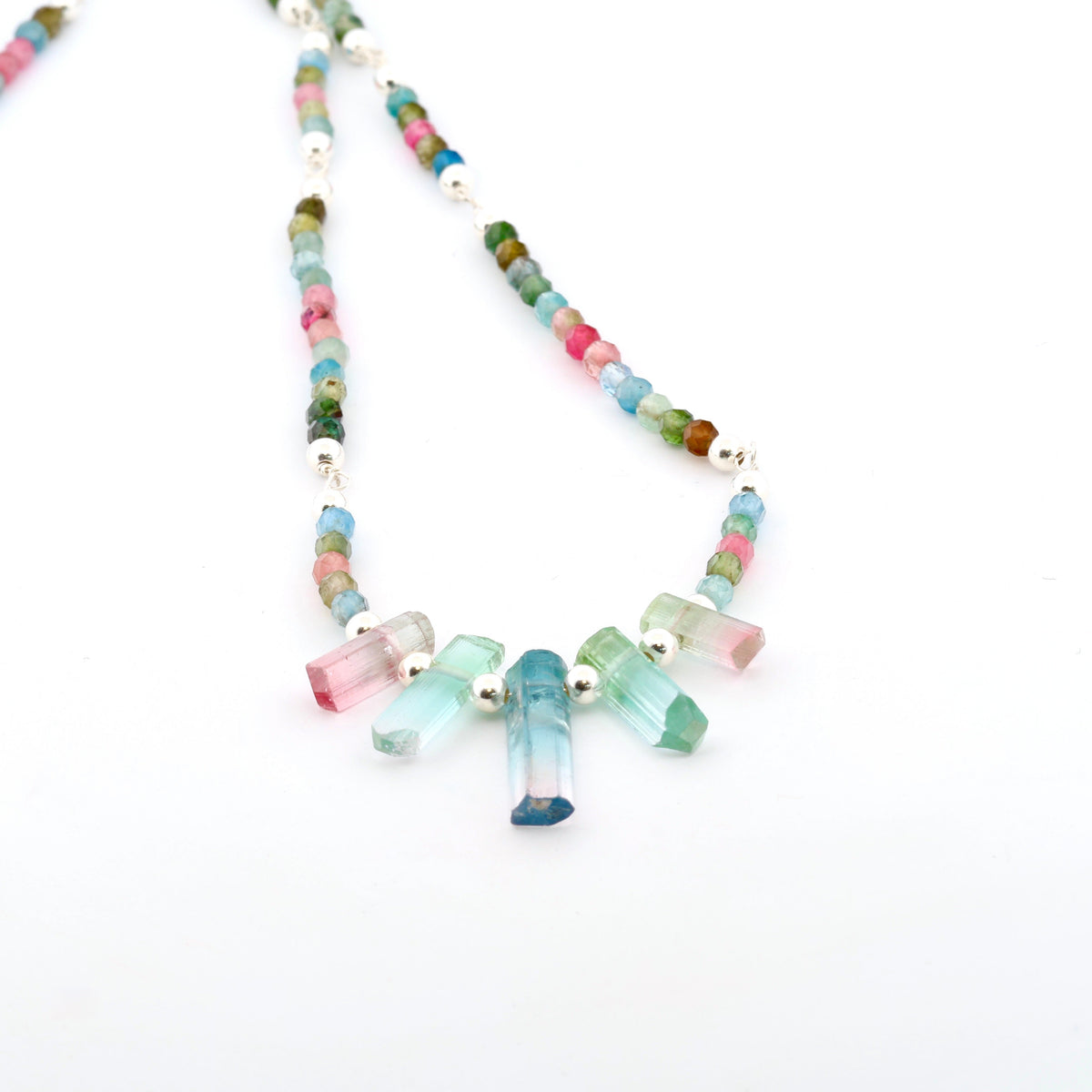 Raw Rainbow Tourmaline beaded necklace