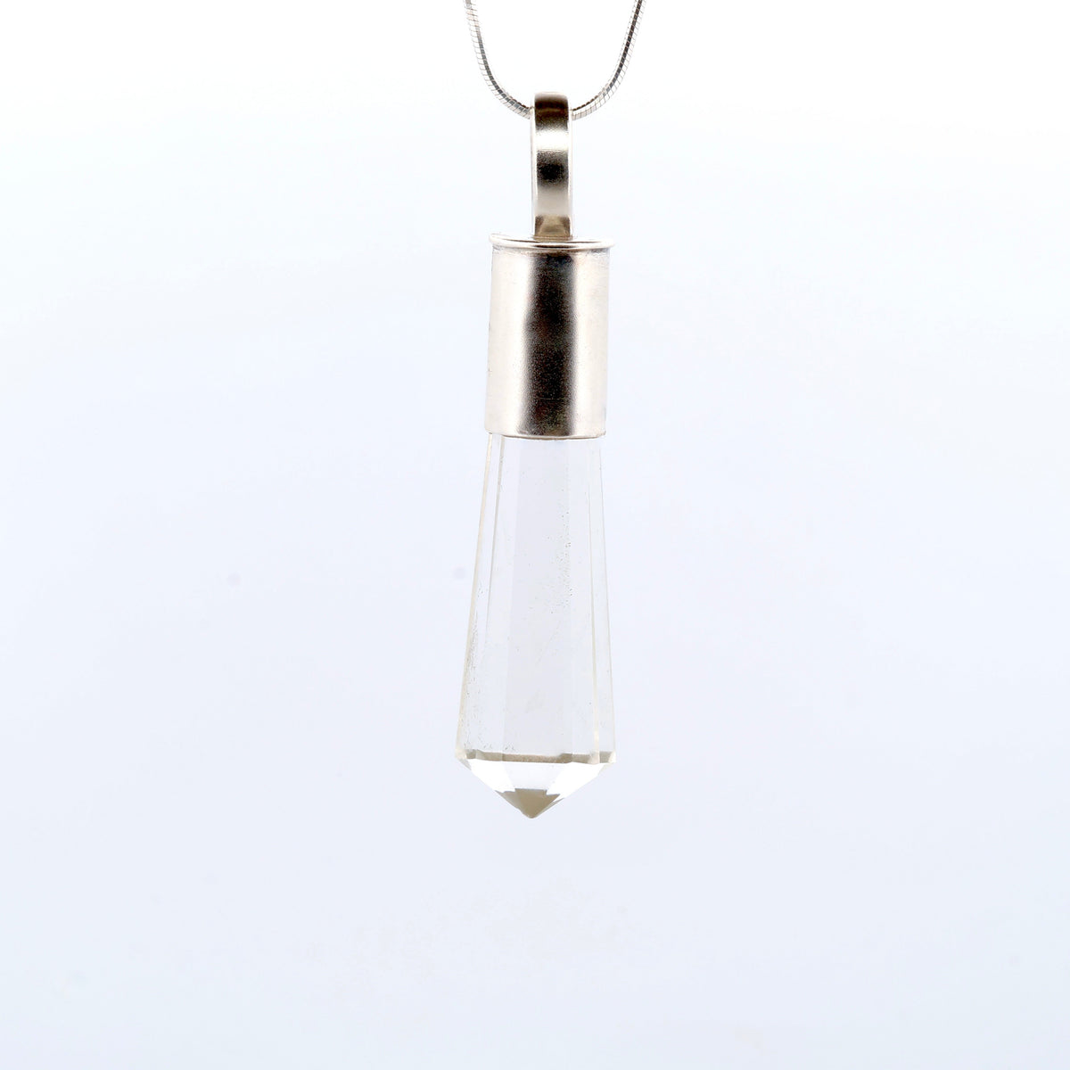Vogal cut Quartz on Sterling Silver Pendulum Necklace
