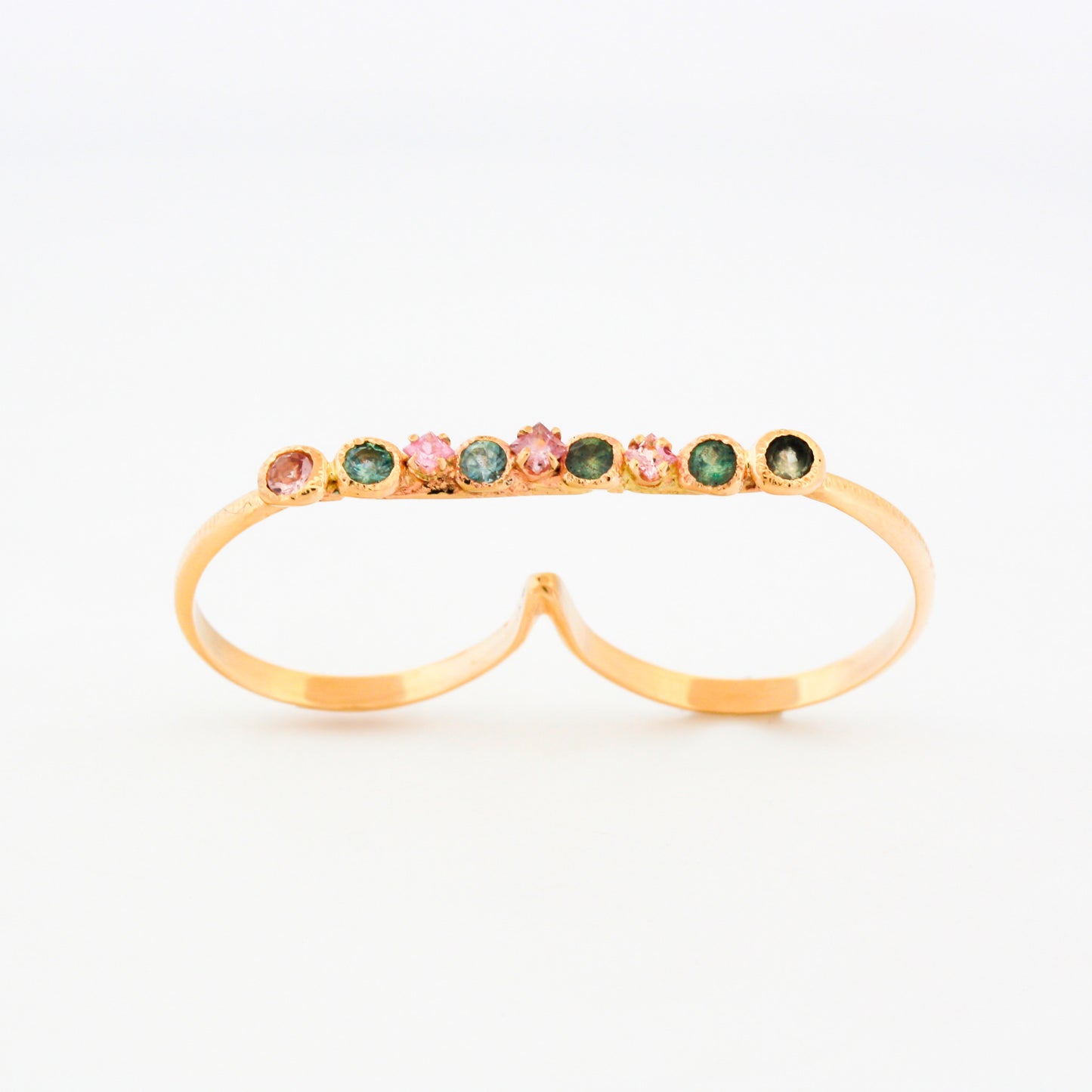 14k yellow gold 2 finger sapphire ring