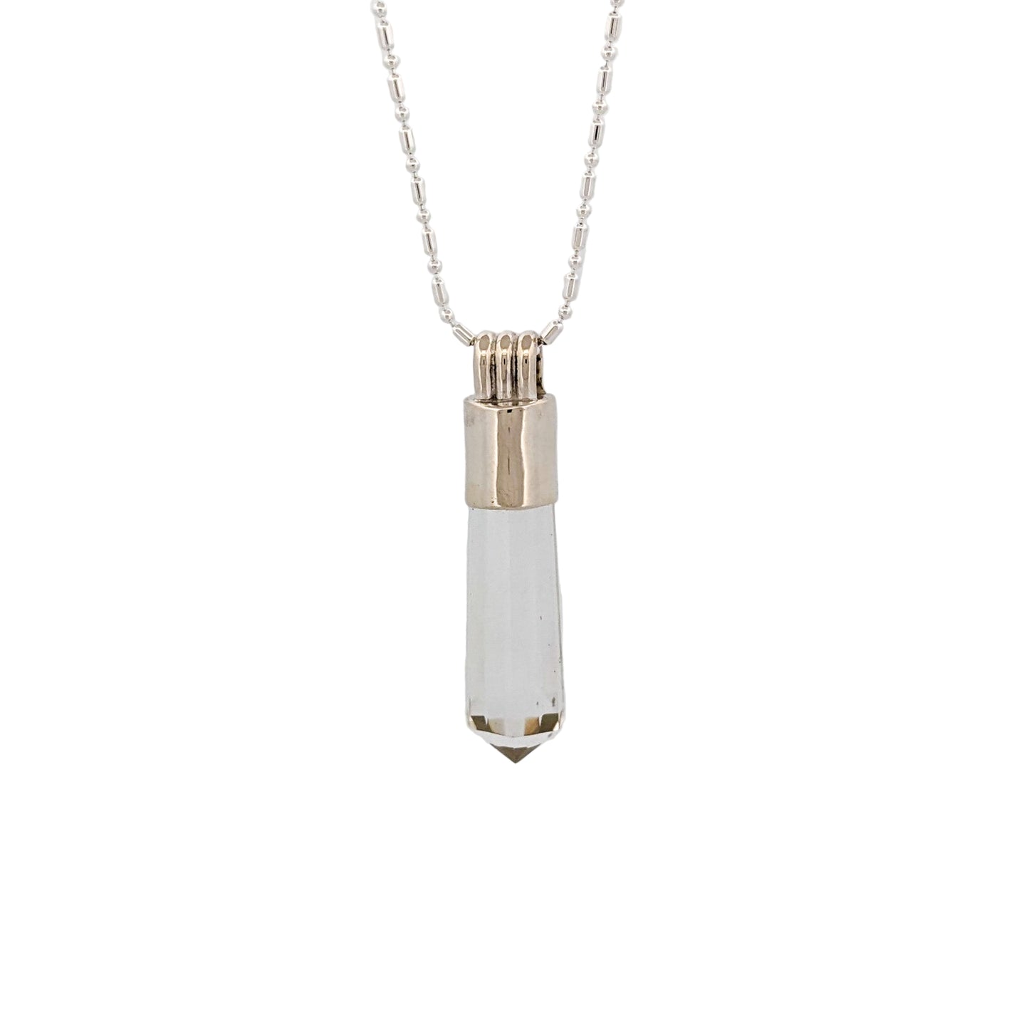 Clear Vogal cut Quartz Silver Pendant