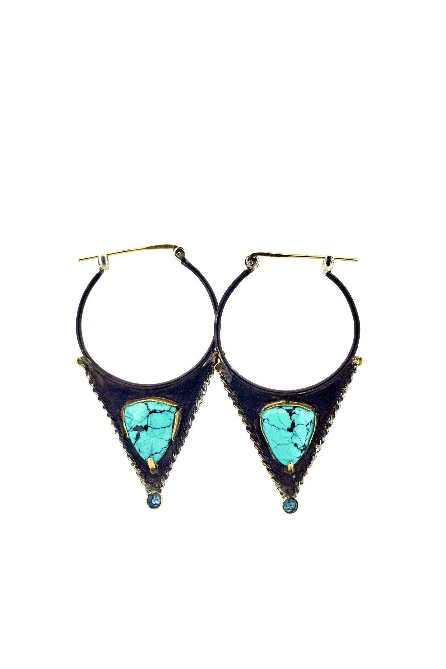 turquoise and sapphire triangle hoops