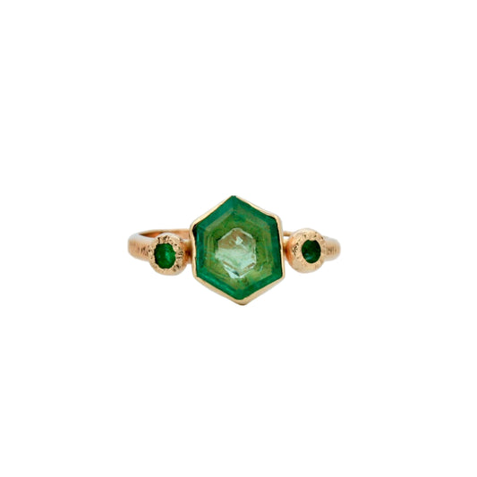 14k Gold and Emerald Hex Ring
