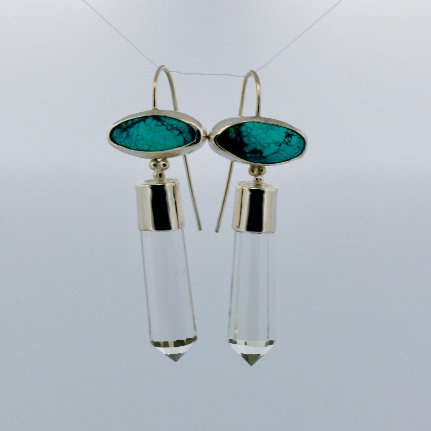 sterling silver vogal cut clear quartz and turquoise