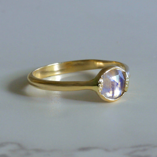 14k yellow gold rainbow moonstone ring