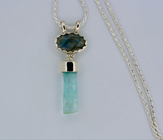 sterling silver  raw aquamarine and labradorite