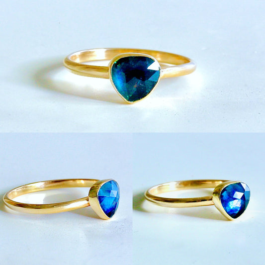 rose cut montana sapphire and 14k gold ring