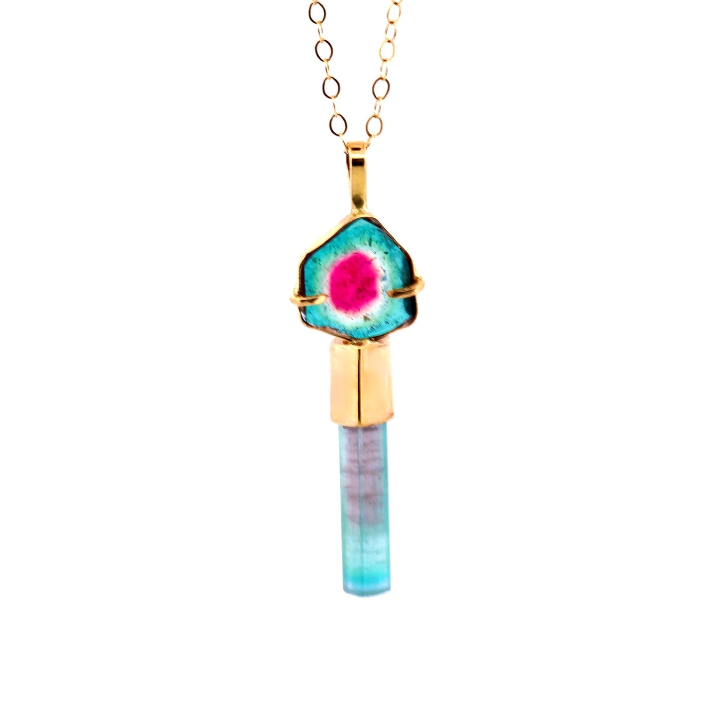 Teal & Pink Tourmaline 14k Gold Pendant