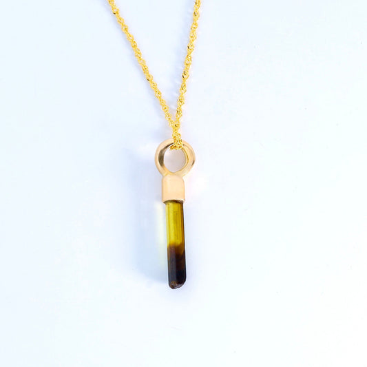 14k Yellow Gold & Olive Green Tourmaline Pendant