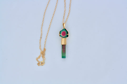 Teal & Pink Tourmaline 14k Gold Pendant