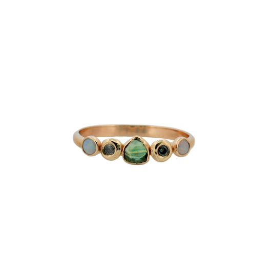 14k Sapphire, Diamond, and Opal Ring