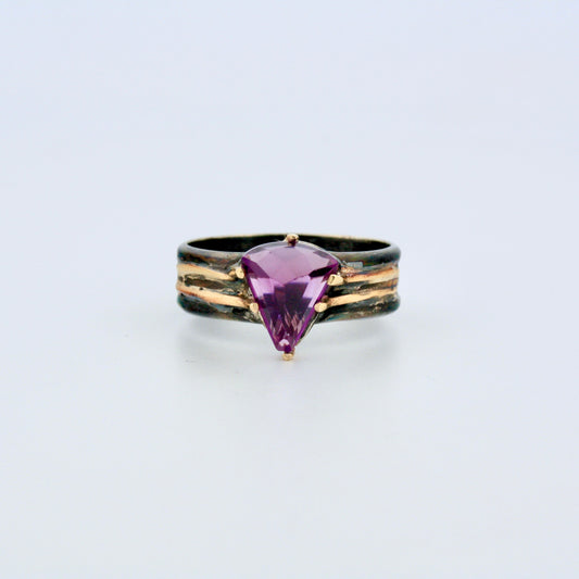 Oxidized Sterling Silver with Gold and Amethyst Cigar Ring