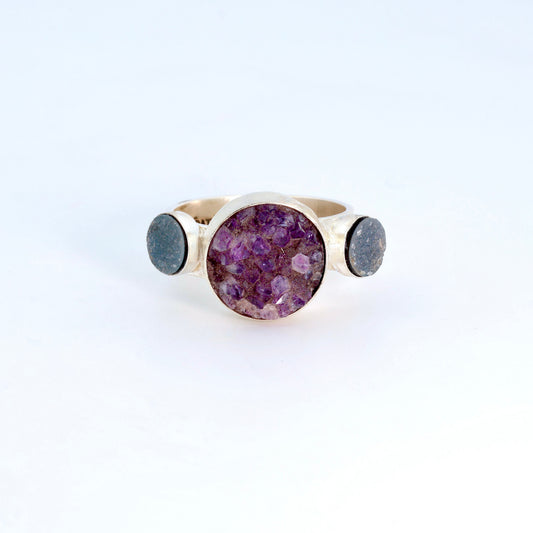 Sterling Silver, Amethyst, & Druzy Ring