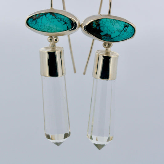 sterling silver vogal cut clear quartz and turquoise
