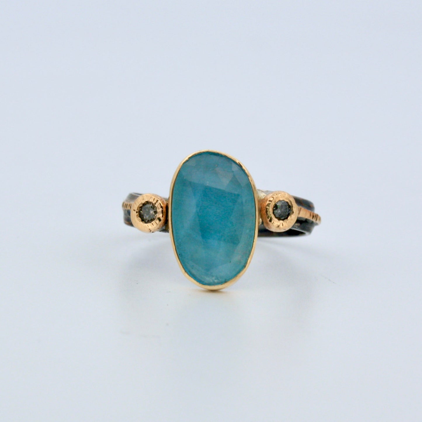 Oxidized Silver, Aquamarine, & Diamond Ring