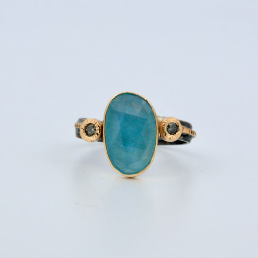 Oxidized Silver, Aquamarine, & Diamond Ring