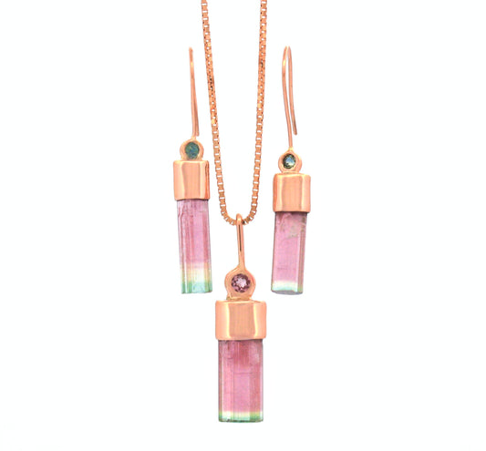 Rose gold raw tourmaline with 3mm tourmaline pendant