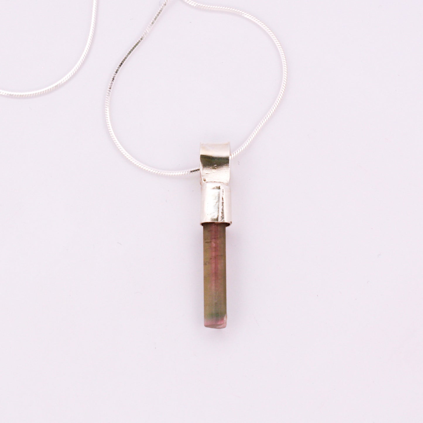 Silver Tourmaline Pendant with 1mm Silver Snake Chain
