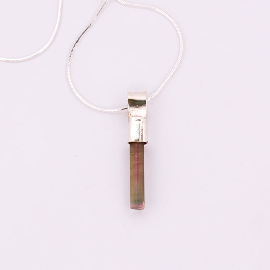 Silver Tourmaline Pendant with 1mm Silver Snake Chain