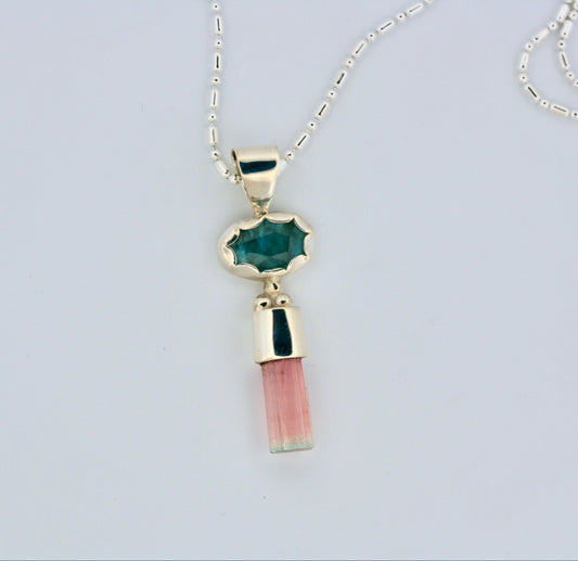 sterling silver aquamarine tourmaline pendant